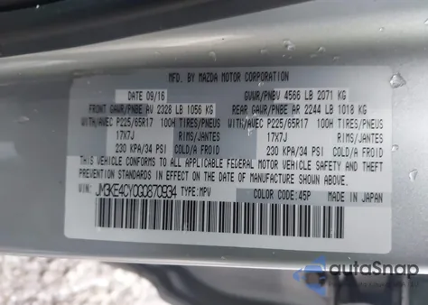 2016 Mazda Cx-5 Touring z USA, uszkodzony, nr VIN JM3KE4CY0G0870934